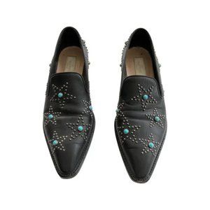 Valentino Garavani Star Studded Leather Loafers with Black Turquoise